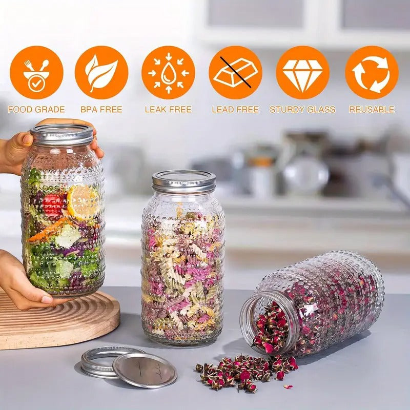 Mason Jars 64 Oz with Lids Wide Mouth 3 Pack, Glass Jars Canning Jars Large for Centerpieces Pickling Storage Food Meal Prep Salad Jam