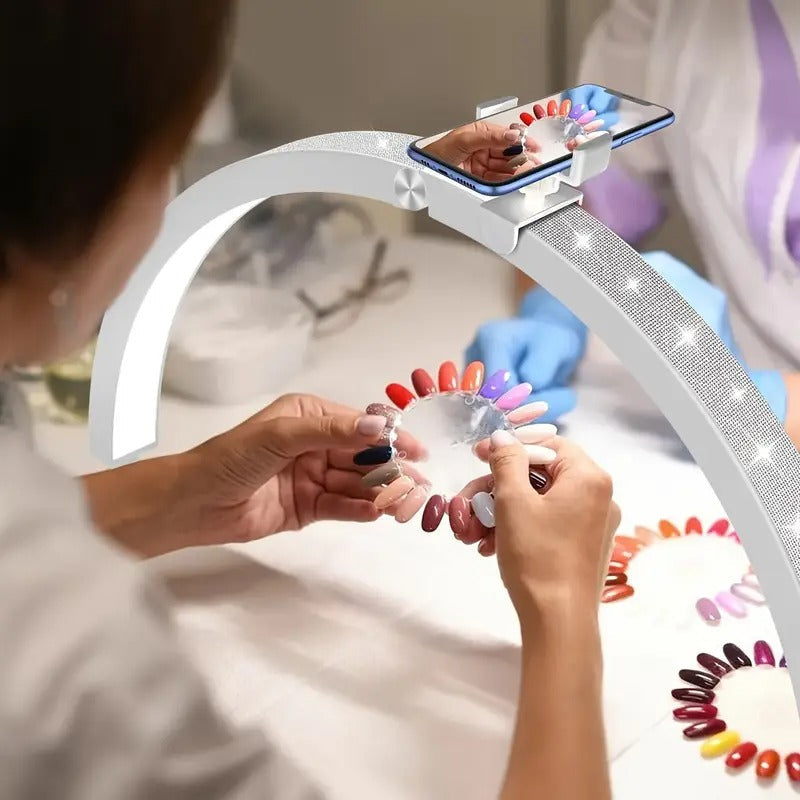 Half Moon Shaped Nail Lamp - 29 Inch 40W, 7 Color Modes, 10 Brightness, with Phone Holder, Wired & Remote Control for Beauty, Eyelashes, Tattoo, Crafts