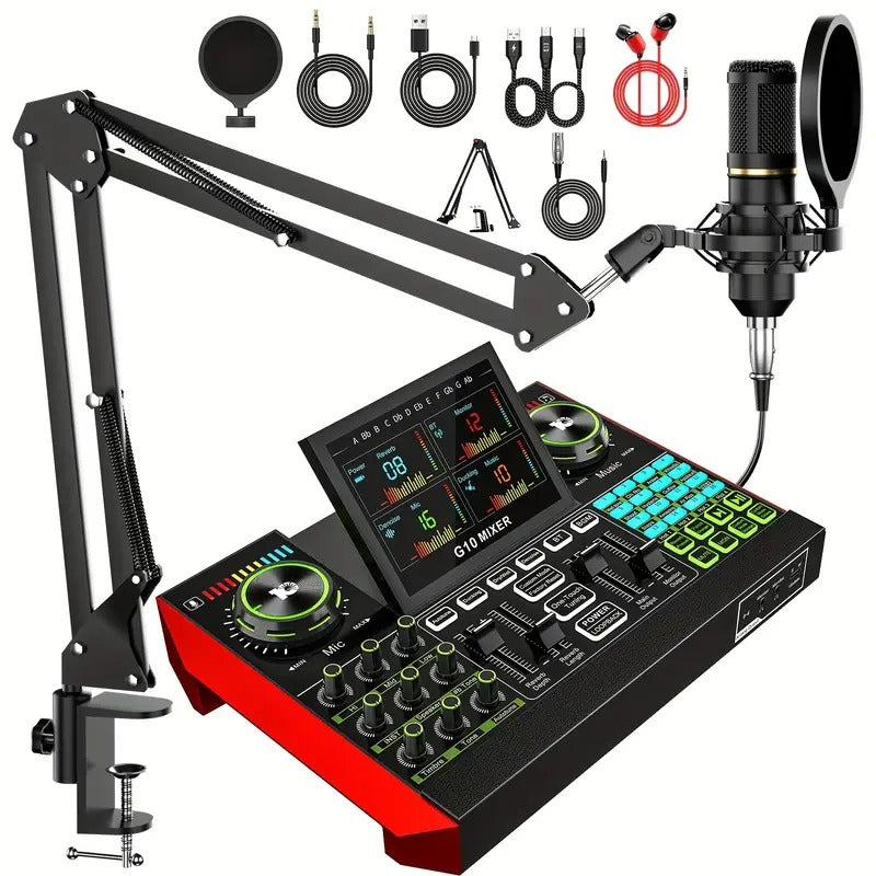 Tenlamp G10 BM800 Mic Mixer Set Podcast Influencer KOL Singing Gaming DJ Mixing Station Controller Equipment Studio Professional Recording Electronic Music Mixer Power Karaoke Machine Available Dynamic Condenser Wired Microphone Portable Microfono