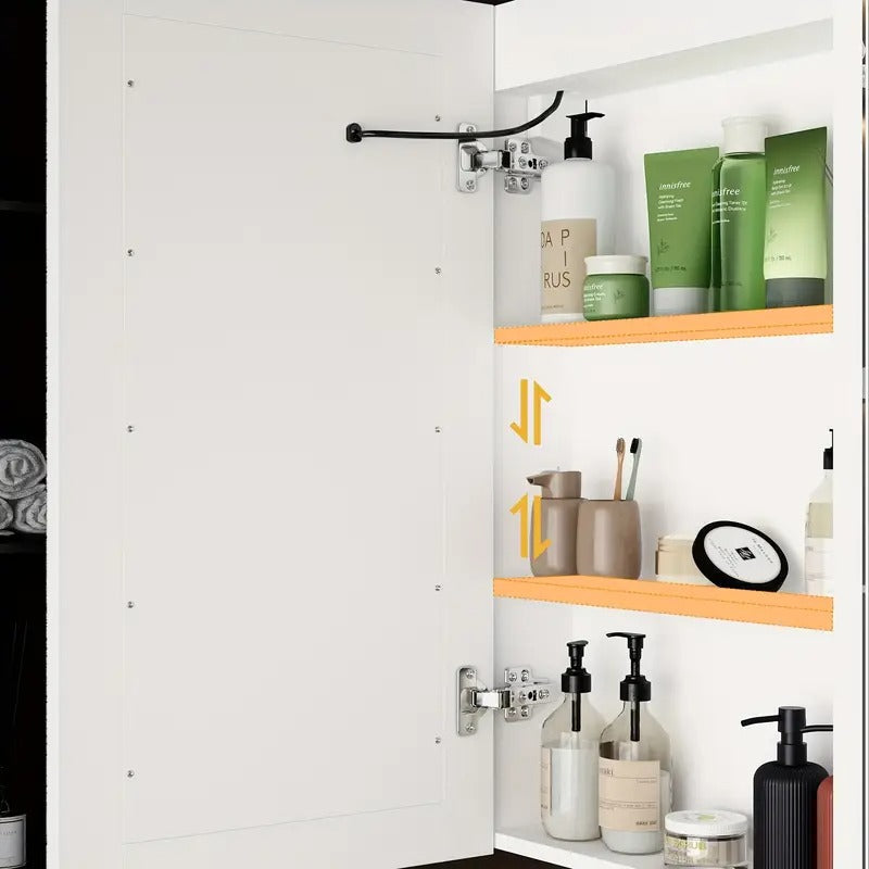 [Modern LED Bathroom Cabinet] Modern Adjustable LED Bathroom Medicine Cabinet with Anti-Fog Mirror | Wall-Mounted Storage, Two Doors, Adjustable Shelves, No Wiring Needed, Space-Saving Design