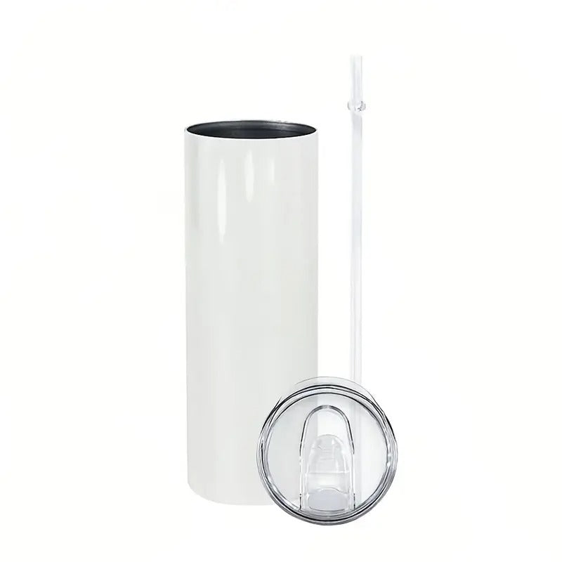 25pcs 20oz Sublimation White Straight Skinny Tumbler With Lid And Straw Stainless Steel Double Wall Vacuum Insulated Coffee Cups For Cold & Hot Drinks