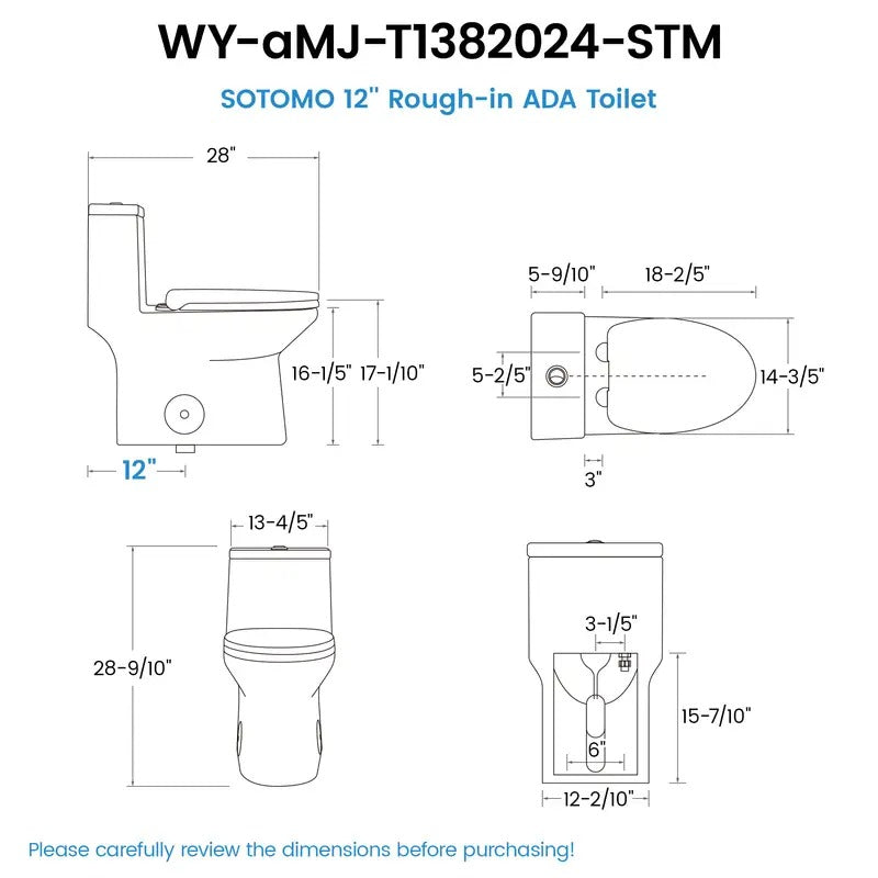 Sotomo Ada Compliant One-piece Toilet, 1.1/1.6 Gpf Dual Flush, Water-Saving,Map 800g, Quick Release & Soft Close Toilet Seat