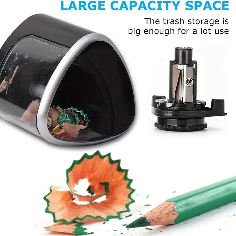 Automatic Electric Pencil Sharpener with Auto-Stop & Lead Breakage Prevention - Black Desktop Sharpener for Office & School, No Battery Needed, Compact Design, Sharpens Pencils in Seconds, Pencil Sharpener Electric,
