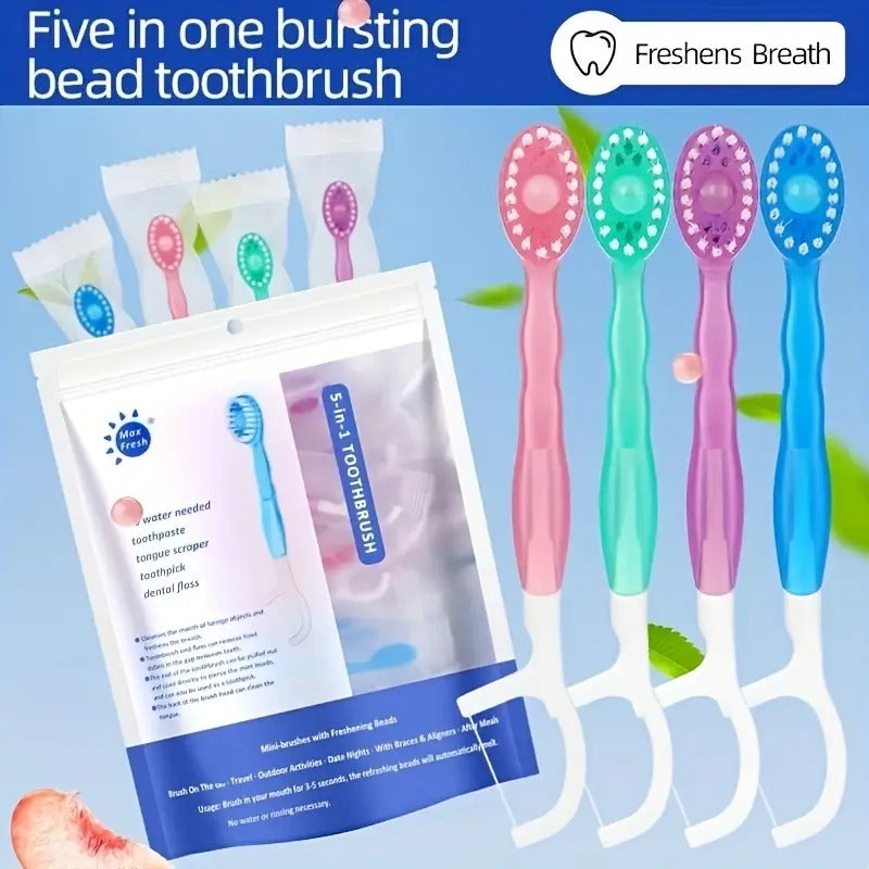 Mini Beads Toothbrush Multi Functional Disposable Fresh Breath Portable Travel Kit No Rinsing 12pcs Mixed Flavors Toothbrushes for Outdoor Travel, Camping, Hotels, Dating, Parties Oral Cleaning
