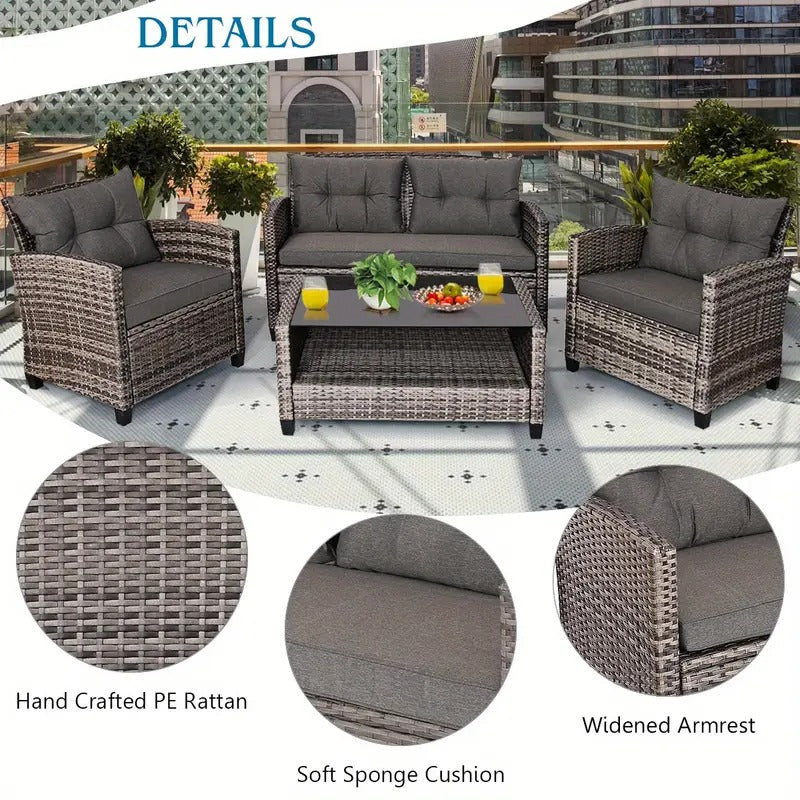 8pcs Lifezeal Patio Rattan Furniture Set in Gray - Modern Outdoor Wicker Sofa and Table Set with All-Weather PE Rattan, Soft Cushions, and Durable Steel Frame - Includes 2 Loveseats, 4 Single Sofas, 2 Coffee Tables, and More for Garden, Lawn, Balcony,