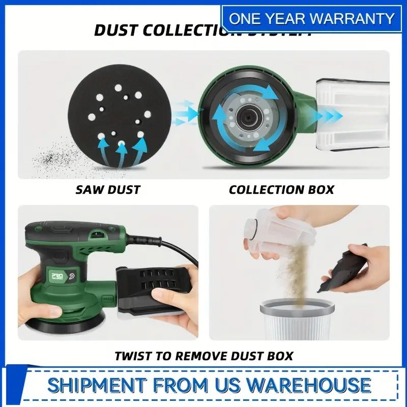 Prostormer 5-Inch Random Orbital Sander With 21pcs Sandpapers, 8000-13000RPM, 2.6AMP Palm Sander With 6 Variable Speeds, Dust Collection For Polishing, Sanding