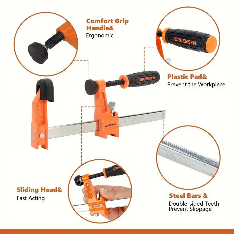 [Steel Bar Clamp] Jorgensen 4 Pack 6 Inch Steel Bar Clamp Set | Light Duty, 300 Lbs Load Limited, For Woodworking, Metalworking, DIY