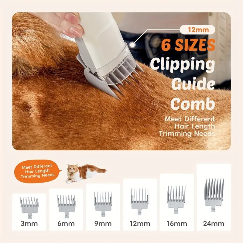 Dog/Cat/Pet Grooming Vacuum, Mulifunctional Grooming Tools, 3 Suction Modes, Cordless Clippers, 5 Groomer Tools, Low Noise Pet Hair Trimmer for