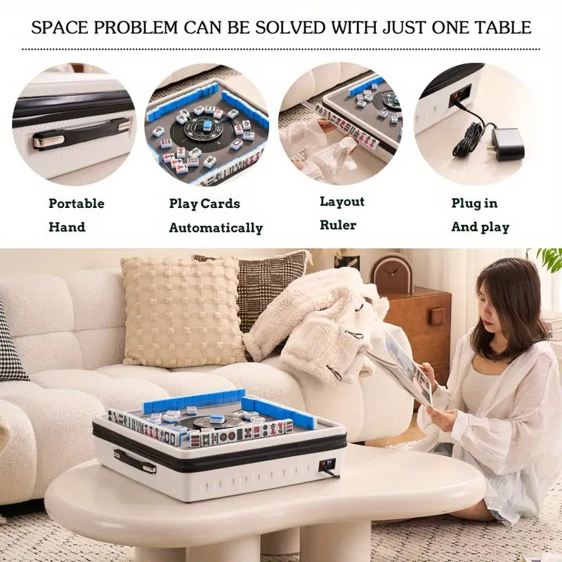 Portable Mahjong Machine, Hand-held, Mini-Mahjong, Safe, Suitable for Outdoor Play, White
