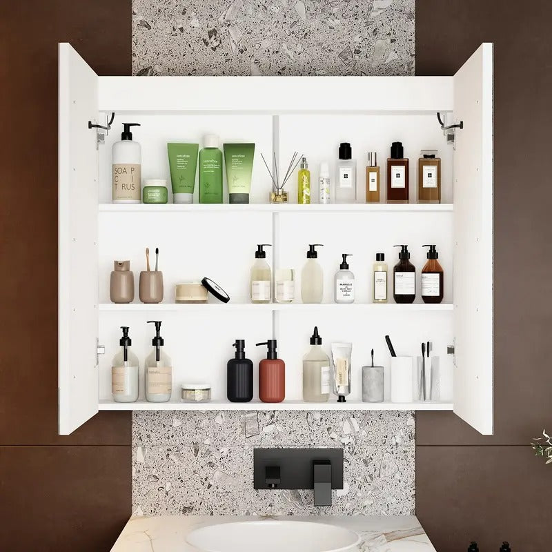 [Modern LED Bathroom Cabinet] Modern Adjustable LED Bathroom Medicine Cabinet with Anti-Fog Mirror | Wall-Mounted Storage, Two Doors, Adjustable Shelves, No Wiring Needed, Space-Saving Design