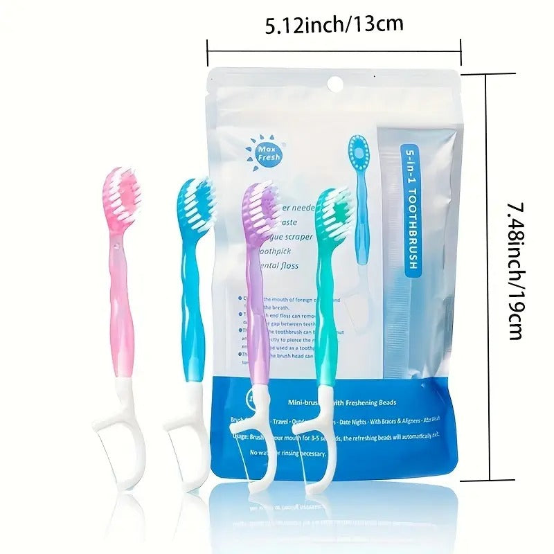 Mini Beads Toothbrush Multi Functional Disposable Fresh Breath Portable Travel Kit No Rinsing 12pcs Mixed Flavors Toothbrushes for Outdoor Travel, Camping, Hotels, Dating, Parties Oral Cleaning