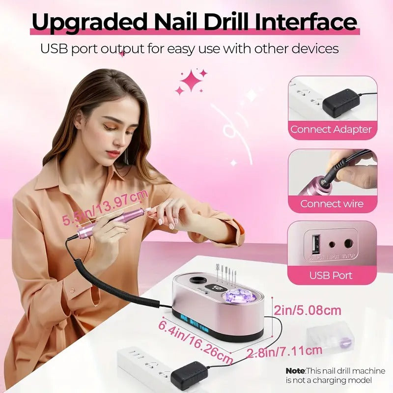 [Professional Nail Drill] 40000RPM Electric Nail Drill | Professional Electric Manicure & Pedicure Machine With LCD Display, USB Rechargeable Nail Grinder For Salon Home Use, Electric Nail File Kit For Acrylic Nails Gel Polishing Removing