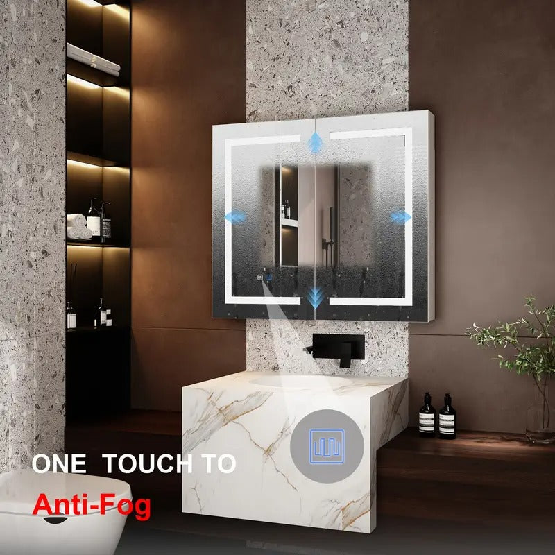 [Modern LED Bathroom Cabinet] Modern Adjustable LED Bathroom Medicine Cabinet with Anti-Fog Mirror | Wall-Mounted Storage, Two Doors, Adjustable Shelves, No Wiring Needed, Space-Saving Design