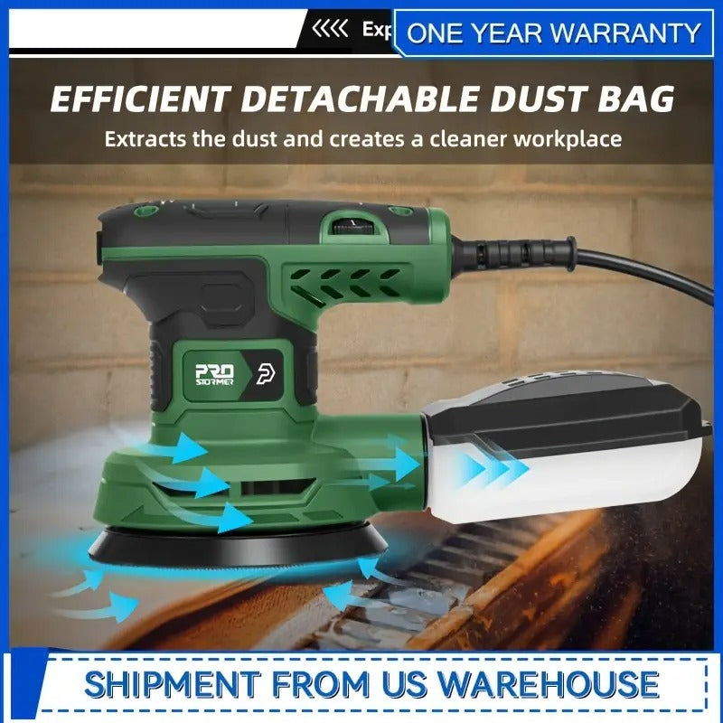 Prostormer 5-Inch Random Orbital Sander With 21pcs Sandpapers, 8000-13000RPM, 2.6AMP Palm Sander With 6 Variable Speeds, Dust Collection For Polishing, Sanding