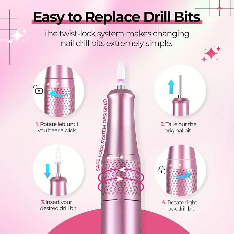 [Professional Nail Drill] 40000RPM Electric Nail Drill | Professional Electric Manicure & Pedicure Machine With LCD Display, USB Rechargeable Nail Grinder For Salon Home Use, Electric Nail File Kit For Acrylic Nails Gel Polishing Removing