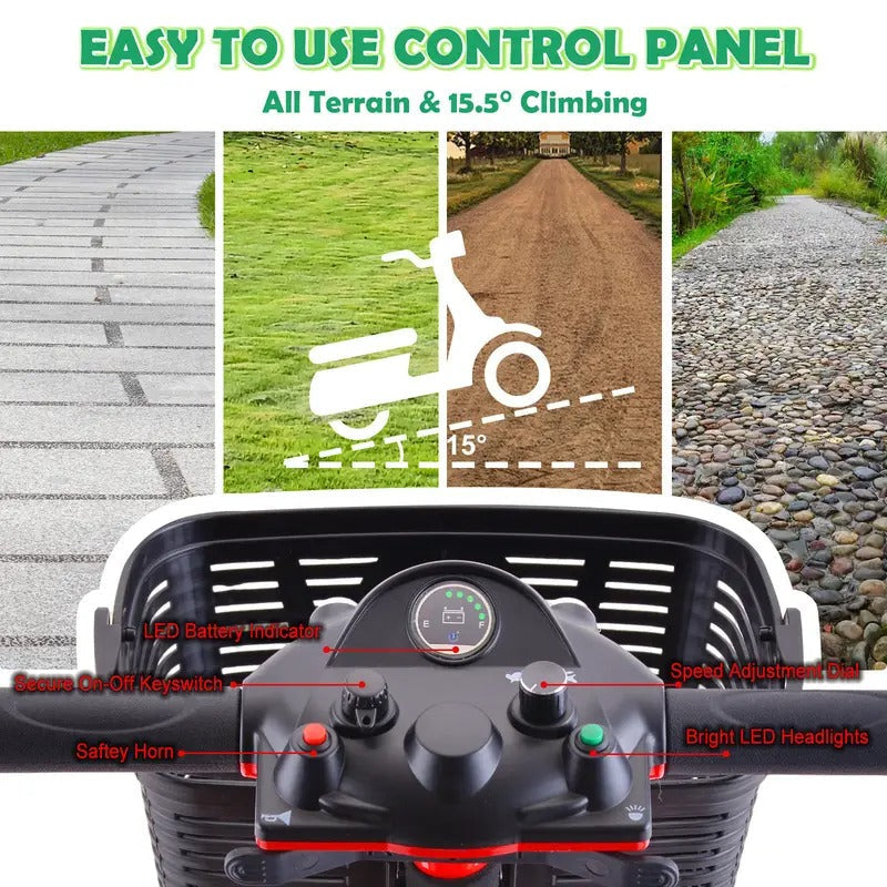 Comfortable & Convenient 10 Miles Long Range 4 Wheel Electric Mobility Scooter w/180W Motor for Seniors, Assemble Required, Up to 300Lbs Capacity, PURPLE with Baskets