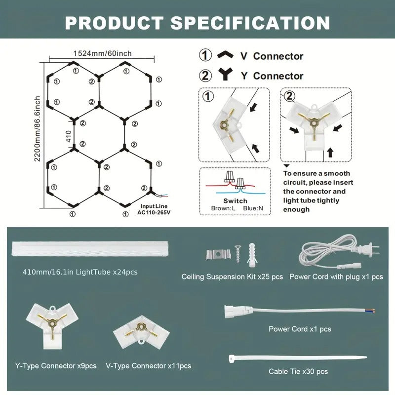 [25pcs Super Bright LED Lights] 25pcs Super Bright Hexagon LED Garage Lights | Large Size, White Light for Workshop, Gym, Basement, Car Detailing & Wash Room, Plastic Material, Hardwired Installation, 26400LM