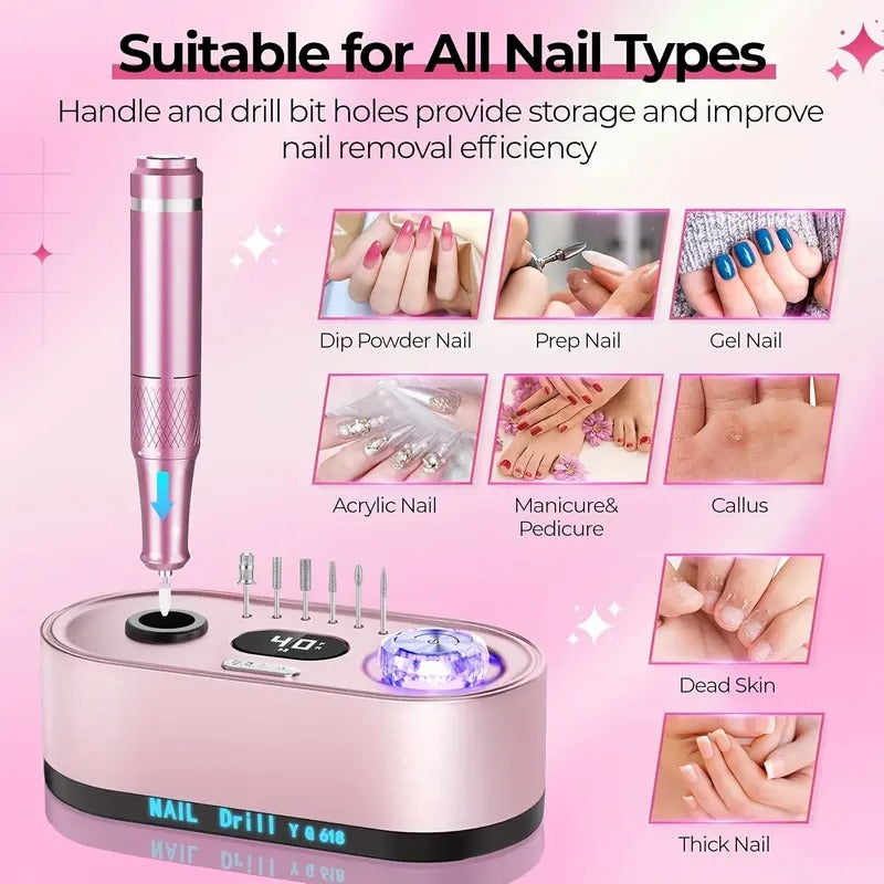 [Professional Nail Drill] 40000RPM Electric Nail Drill | Professional Electric Manicure & Pedicure Machine With LCD Display, USB Rechargeable Nail Grinder For Salon Home Use, Electric Nail File Kit For Acrylic Nails Gel Polishing Removing