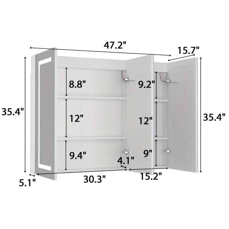 [Modern LED Bathroom Cabinet] Modern Adjustable LED Bathroom Medicine Cabinet with Anti-Fog Mirror | Wall-Mounted Storage, Two Doors, Adjustable Shelves, No Wiring Needed, Space-Saving Design