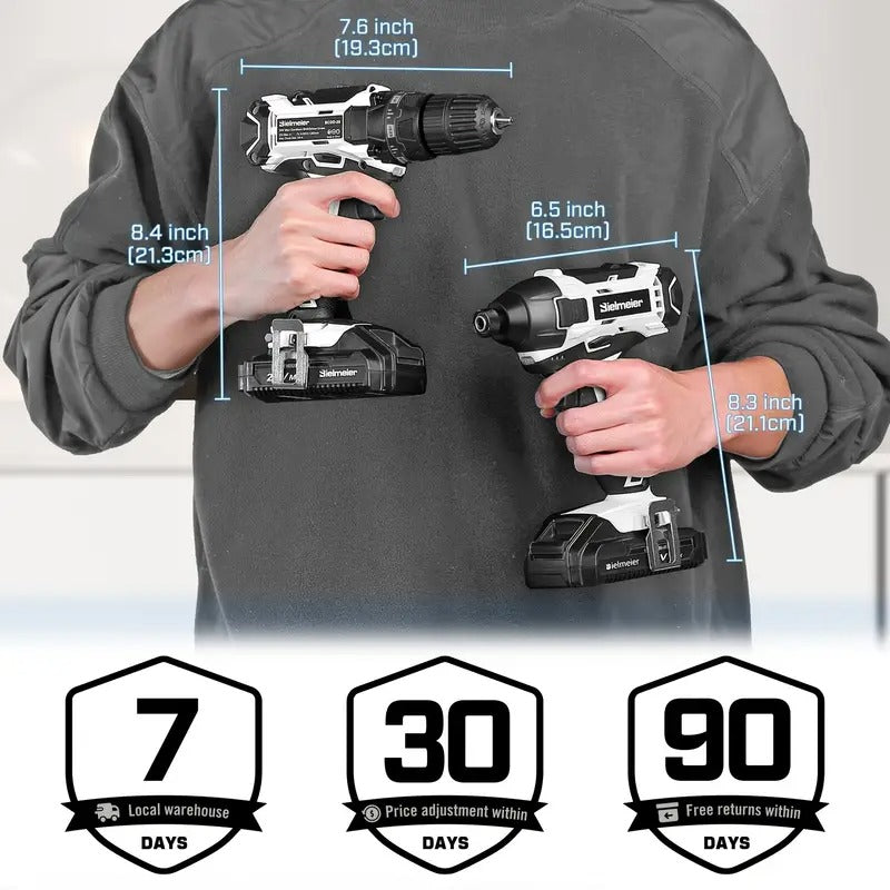 [20V Drill Driver Combo] Bielmeier 20V 2 Speed 3/8" Drill & 1/4" Impact Driver Combo Kit, Lightweight, 3200RPM Driving Speed, 1500RPM DRILLING Speed, With 33pcs Drive Bits And Sockets, Accessories Box, Tool Bag