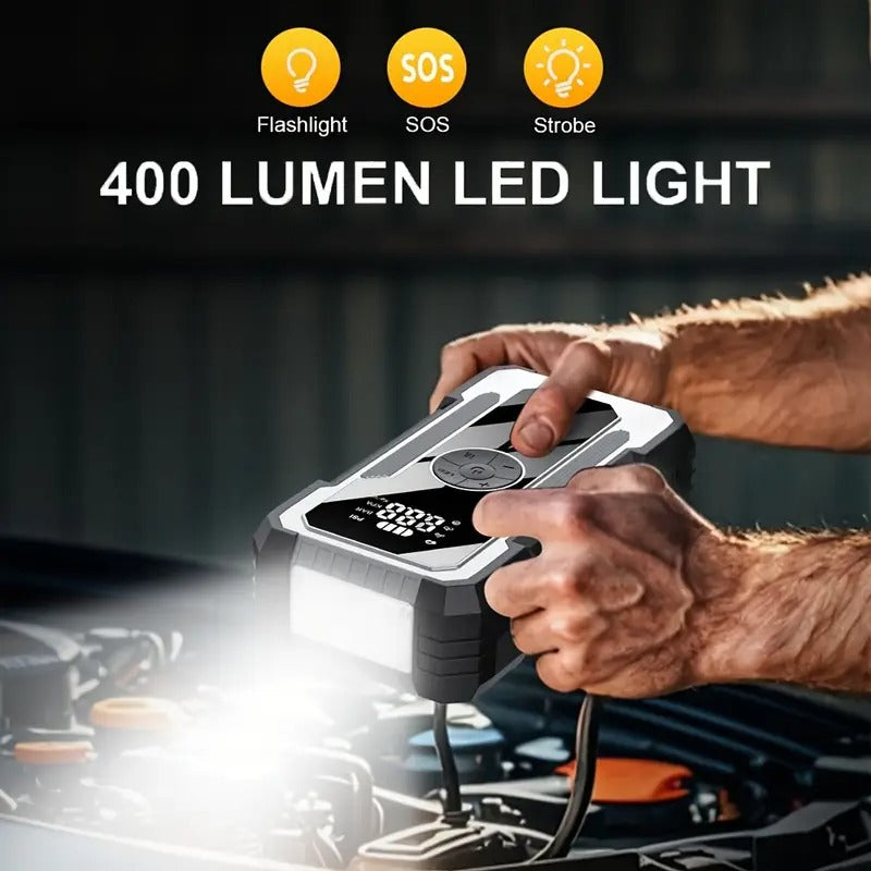 Sharmeal 8000A Heavy-Duty Portable Jump Starter with Fast Charging, Digital LCD Display, USB Power Bank, Emergency Light - for Cars, Trucks, SUVs, Boats, RVs - with Nozzles & Cable - 12V