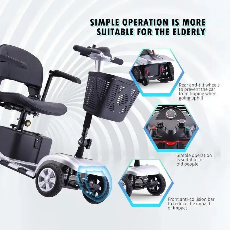 Comfortable & Convenient 10 Miles Long Range 4 Wheel Electric Mobility Scooter w/180W Motor for Seniors, Assemble Required, Up to 300Lbs Capacity, PURPLE with Baskets