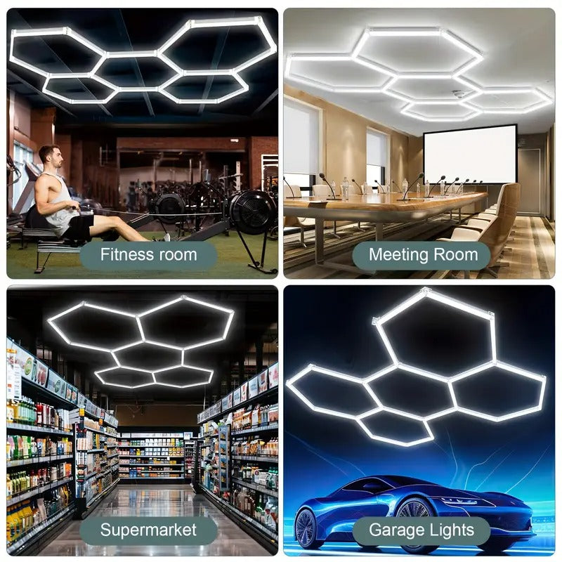 [25pcs Super Bright LED Lights] 25pcs Super Bright Hexagon LED Garage Lights | Large Size, White Light for Workshop, Gym, Basement, Car Detailing & Wash Room, Plastic Material, Hardwired Installation, 26400LM