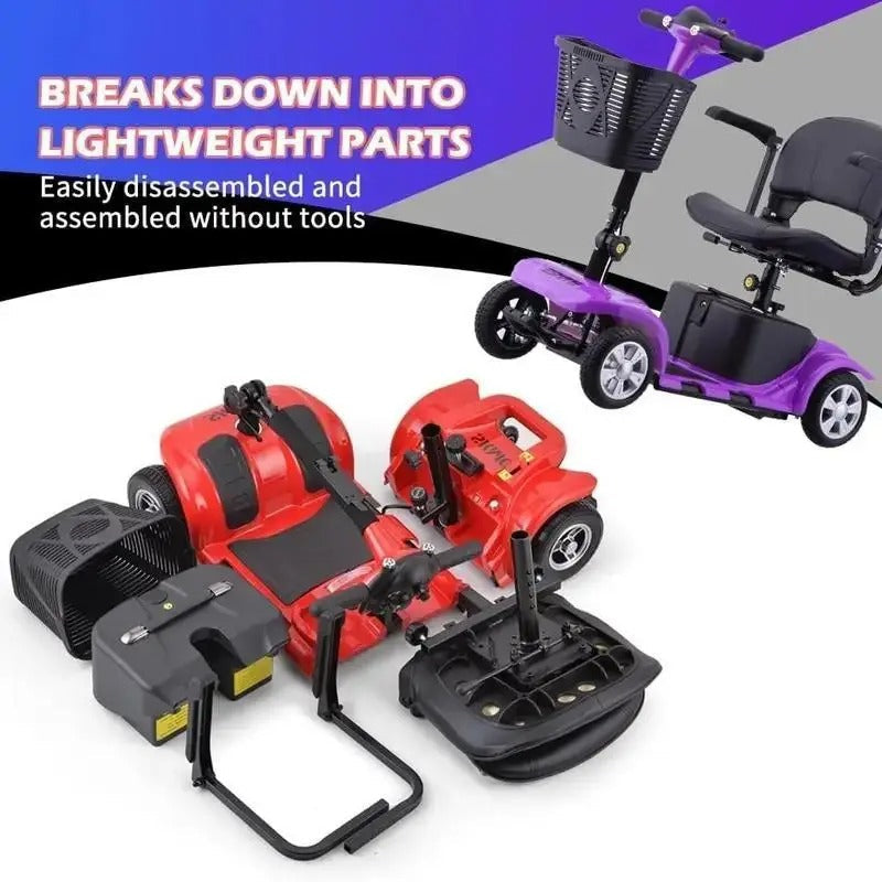 Comfortable & Convenient 10 Miles Long Range 4 Wheel Electric Mobility Scooter w/180W Motor for Seniors, Assemble Required, Up to 300Lbs Capacity, PURPLE with Baskets