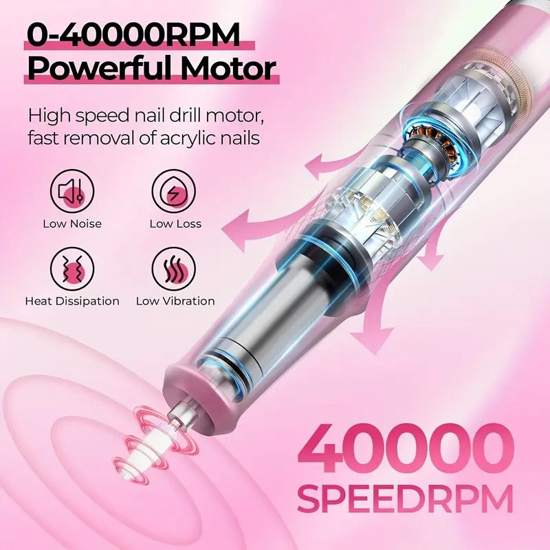 [Professional Nail Drill] 40000RPM Electric Nail Drill | Professional Electric Manicure & Pedicure Machine With LCD Display, USB Rechargeable Nail Grinder For Salon Home Use, Electric Nail File Kit For Acrylic Nails Gel Polishing Removing