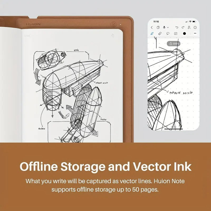 [HUION Digital Notebook] HUION 2-in-1 Digital Notebook | Drawing Tablet With Battery-free Pen, Wireless Paper Tablet Electronic Writing Pad For Note-taking, Digital Art & Meeting, Refillable A5 Notepad, 9.5x7inch