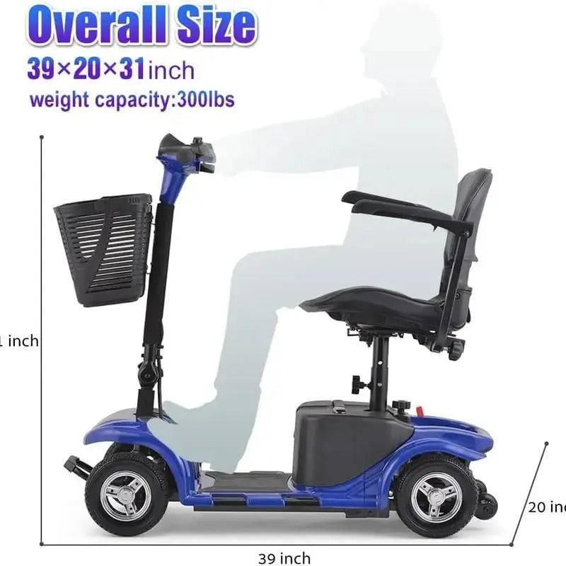 Comfortable & Convenient 10 Miles Long Range 4 Wheel Electric Mobility Scooter w/180W Motor for Seniors, Assemble Required, Up to 300Lbs Capacity, PURPLE with Baskets