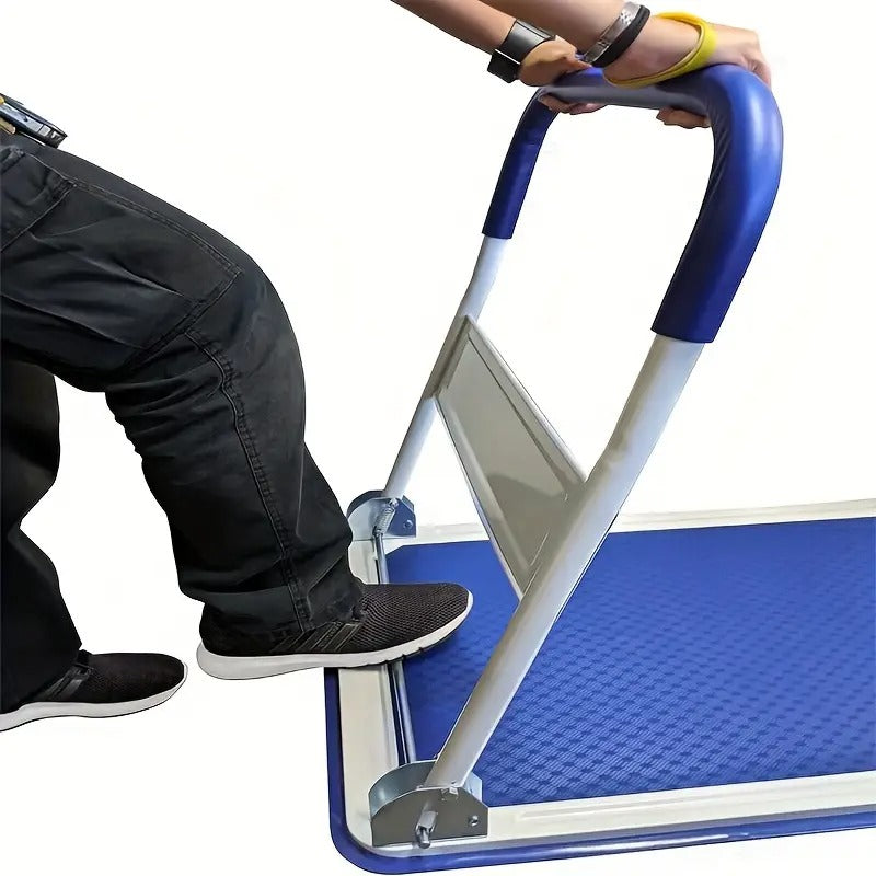 Home Relaxation| Heavy-Duty 660 lbs Capacity Foldable Trolley | Space-Saving Aluminum Moving Platform with Swivel Push Handle, Blue/Yellow | Durable & Portable for Easy Storage