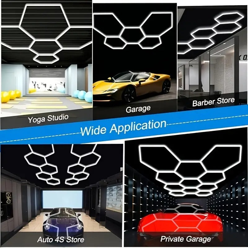 [25pcs Super Bright LED Lights] 25pcs Super Bright Hexagon LED Garage Lights | Large Size, White Light for Workshop, Gym, Basement, Car Detailing & Wash Room, Plastic Material, Hardwired Installation, 26400LM