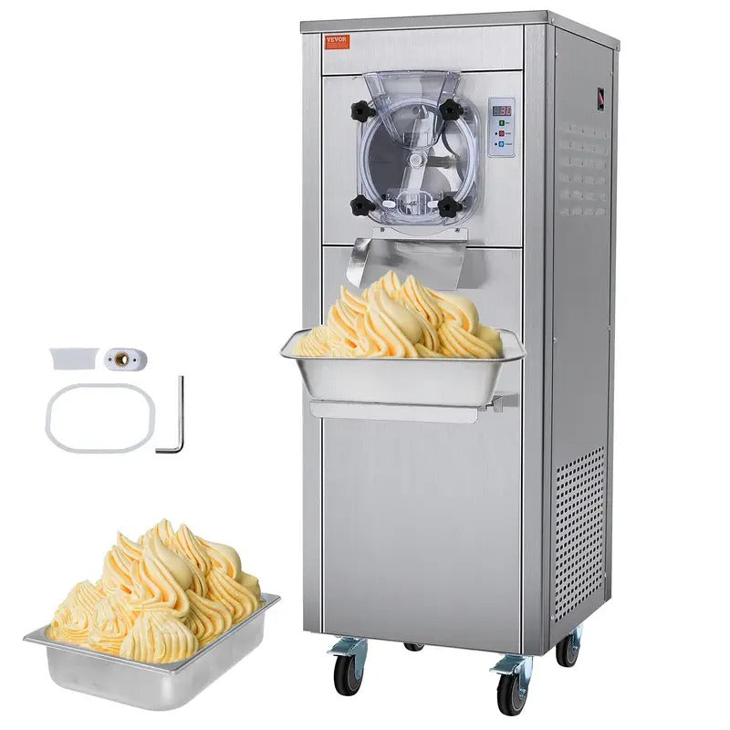 VEVOR Commercial Ice Cream Machine, 18 L/H Yield, 1780W/2400W Single Flavor Hard Serve Ice Cream Maker with Wheels, 6L Stainless Steel Cylinder, LED Panel Auto Clean Pre-cooling, for Restaurant Snack Bars, 6L*1/8L*1,