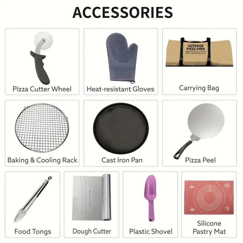 [Silvery Pizza Oven] Portable 12" Silvery Semi-Circle Wood Pellet Pizza Oven | Manual Handle Rotation, Semi-Automatic Design, Built-in Thermometer, 360-Degree Even Heating, Sleek Design For Perfect Christmas Gift