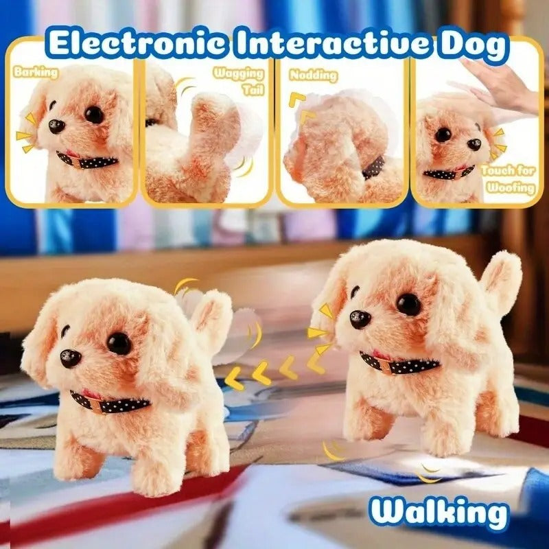 Cute Light Brown Interactive Toy Dog - Can Bark, Walk, and Wag Tail - Perfect for Indoor/Outdoor Play, Weddings, and Parties - Ideal Birthday Gift for Boys and Girls, Party Toy Dog|Playful Dog Design|Battery Powered