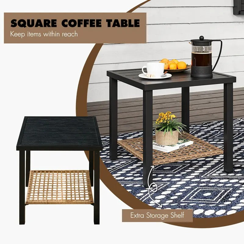 3pcs Outdoor Wicker Rocking Bistro Set, Patio Furniture with Coffee Table & Thick Cushions, 2 Rattan Rocking Chairs for Porch, Garden, Balcony, Backyard, Beige