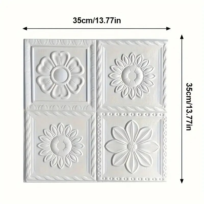 50pcs 3D White Flower Wall Stickers Self-Adhesive Waterproof & Removable Contemporary Floral Square Decals for Walls, Living Room, Kitchen, Bedroom Home Decor, Kitchen Wallpaper