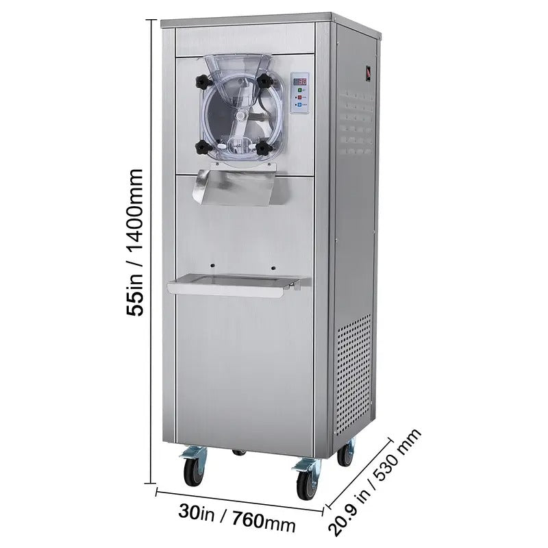 VEVOR Commercial Ice Cream Machine, 18 L/H Yield, 1780W/2400W Single Flavor Hard Serve Ice Cream Maker with Wheels, 6L Stainless Steel Cylinder, LED Panel Auto Clean Pre-cooling, for Restaurant Snack Bars, 6L*1/8L*1,