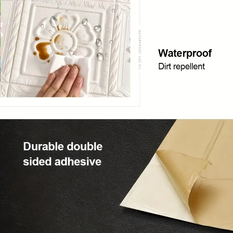 50pcs 3D White Flower Wall Stickers Self-Adhesive Waterproof & Removable Contemporary Floral Square Decals for Walls, Living Room, Kitchen, Bedroom Home Decor, Kitchen Wallpaper