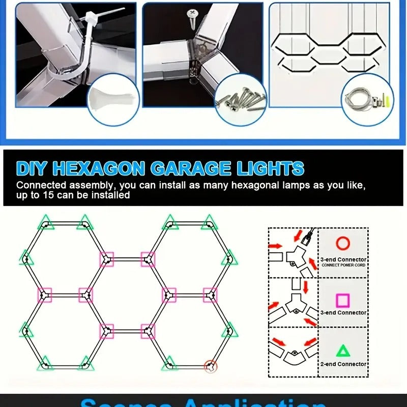 [25pcs Super Bright LED Lights] 25pcs Super Bright Hexagon LED Garage Lights | Large Size, White Light for Workshop, Gym, Basement, Car Detailing & Wash Room, Plastic Material, Hardwired Installation, 26400LM
