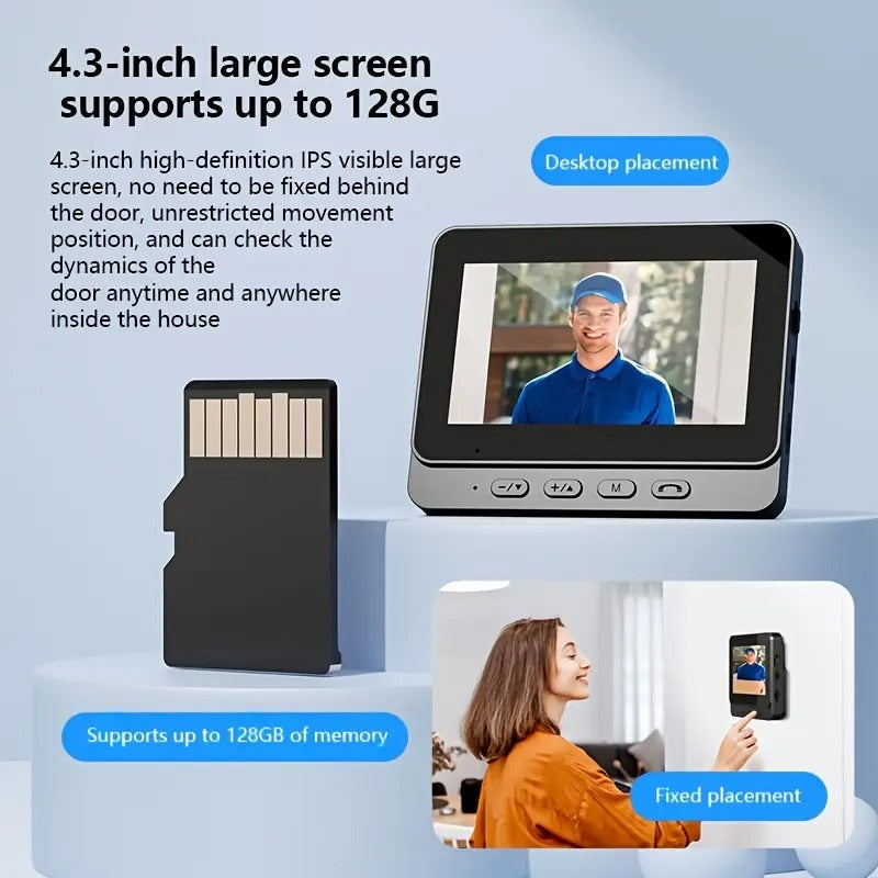 Smart Video Doorbell with 4.3" Display: No WiFi Needed & 128GB Storage | 300K Pixel Auto-Capture + 3+ Month Battery | 90-Min Charging - Home Security System for Apartments/Houses