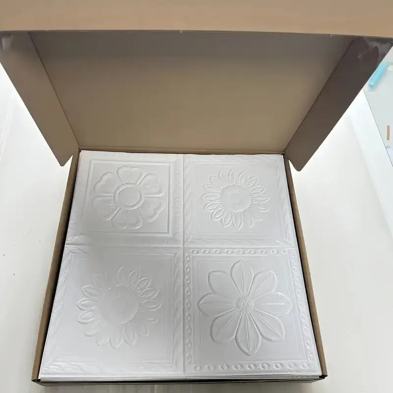 50pcs 3D White Flower Wall Stickers Self-Adhesive Waterproof & Removable Contemporary Floral Square Decals for Walls, Living Room, Kitchen, Bedroom Home Decor, Kitchen Wallpaper