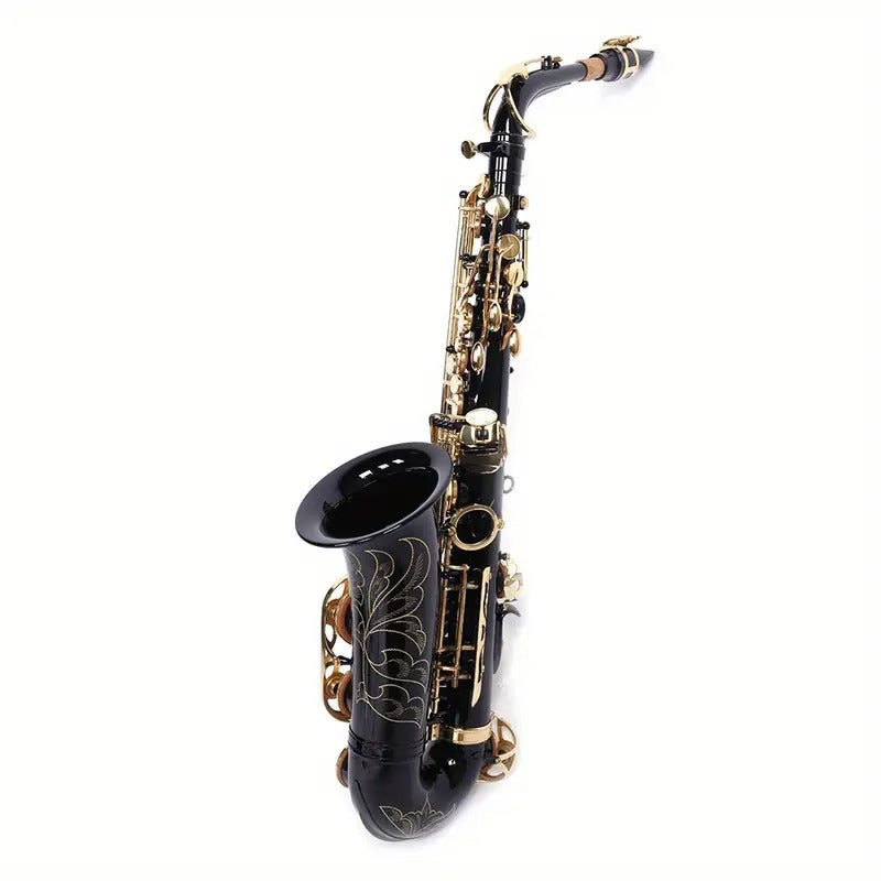 Be Brass Carving Pattern Pearl White Shell Button Saxophone with Strap Black