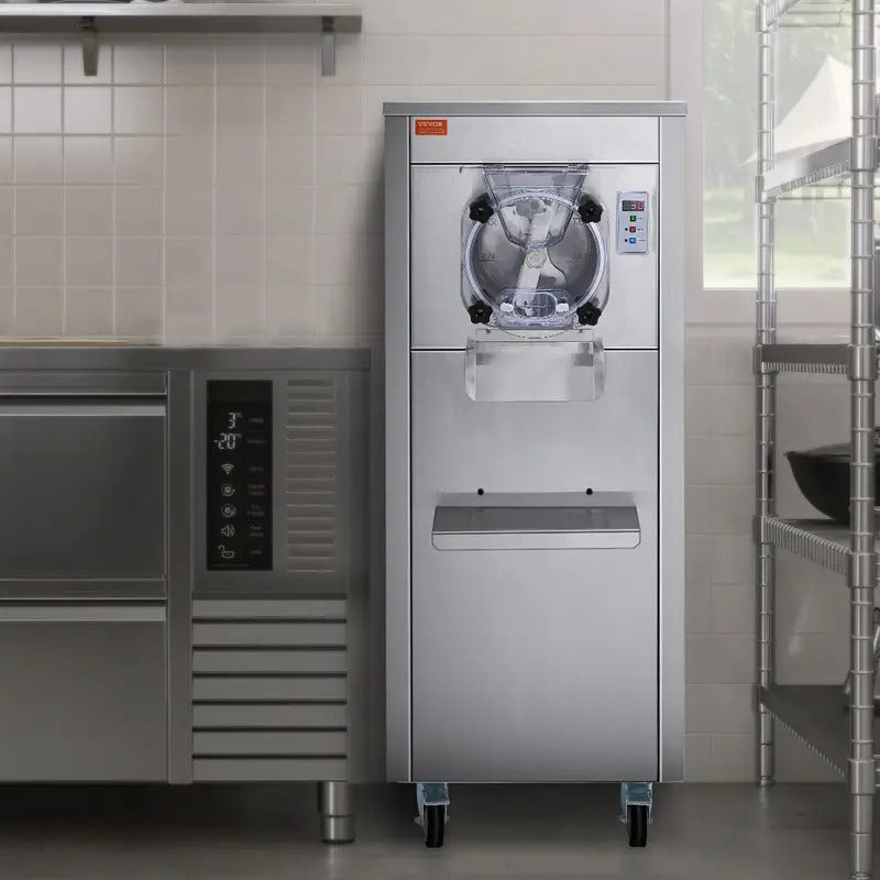 VEVOR Commercial Ice Cream Machine, 18 L/H Yield, 1780W/2400W Single Flavor Hard Serve Ice Cream Maker with Wheels, 6L Stainless Steel Cylinder, LED Panel Auto Clean Pre-cooling, for Restaurant Snack Bars, 6L*1/8L*1,