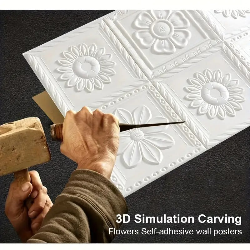 50pcs 3D White Flower Wall Stickers Self-Adhesive Waterproof & Removable Contemporary Floral Square Decals for Walls, Living Room, Kitchen, Bedroom Home Decor, Kitchen Wallpaper