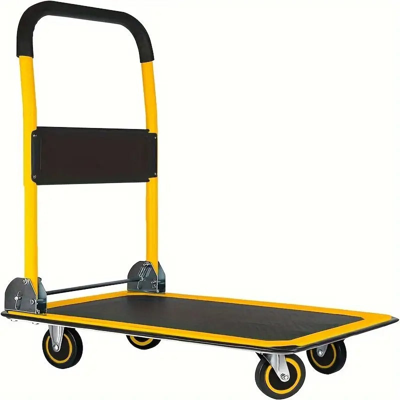 Home Relaxation| Heavy-Duty 660 lbs Capacity Foldable Trolley | Space-Saving Aluminum Moving Platform with Swivel Push Handle, Blue/Yellow | Durable & Portable for Easy Storage