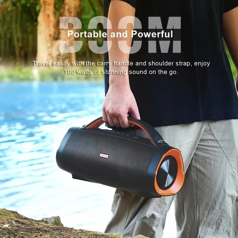 DOSS 100W Outdoor Speaker Bluetooth 5.3 with Stereo Sound, Rich Bass, 20 Hours Playtime, 10400mAh Power Bank, Mixed Color Party Light, High Quality Portable Speaker for Camping, Beach
