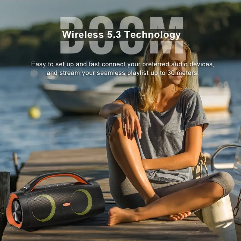 DOSS 100W Outdoor Speaker Bluetooth 5.3 with Stereo Sound, Rich Bass, 20 Hours Playtime, 10400mAh Power Bank, Mixed Color Party Light, High Quality Portable Speaker for Camping, Beach