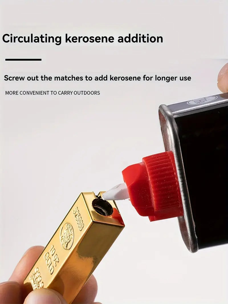 Creative Gold Brick Shape, Wanci Match Kerosene Lighter, Metal Texture, Showing Extraordinary Taste, Holiday Birthday Gift Choice Thanksgiving Gifts (no Kerosene)